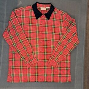 Basic Editions Christmas Long Sleeve Button Up Velvet Collar